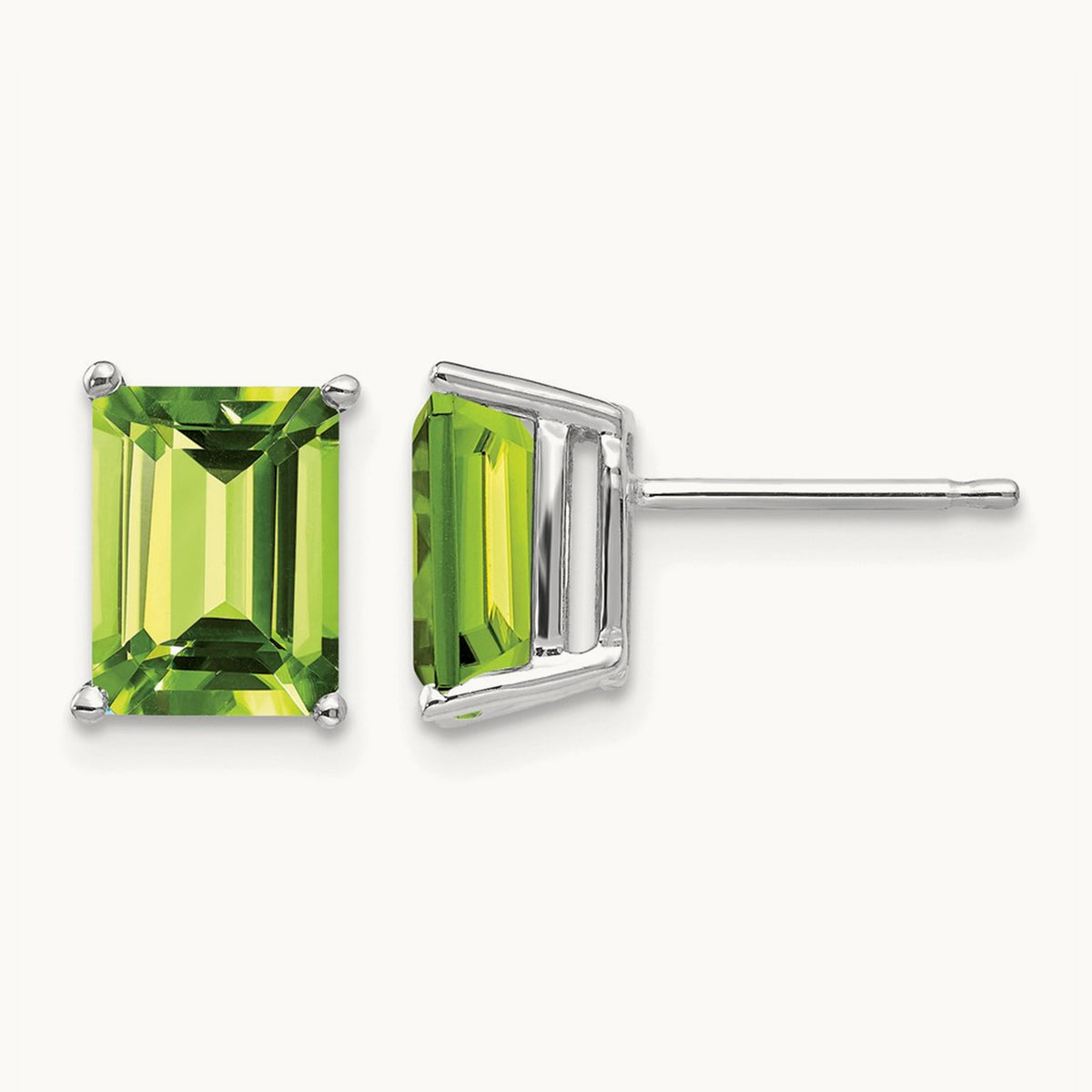 8x6mm Emerald Cut Peridot Earrings, 14K White Gold