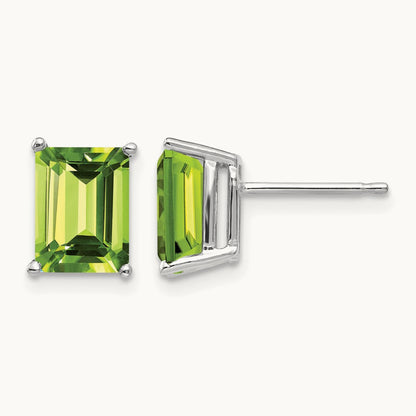 8x6mm Emerald Cut Peridot Earrings, 14K White Gold