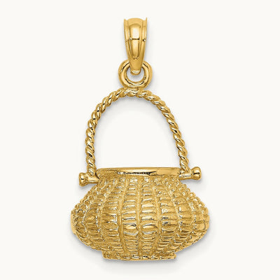 3-D Moveable Handle Flower Basket Charm, 14K