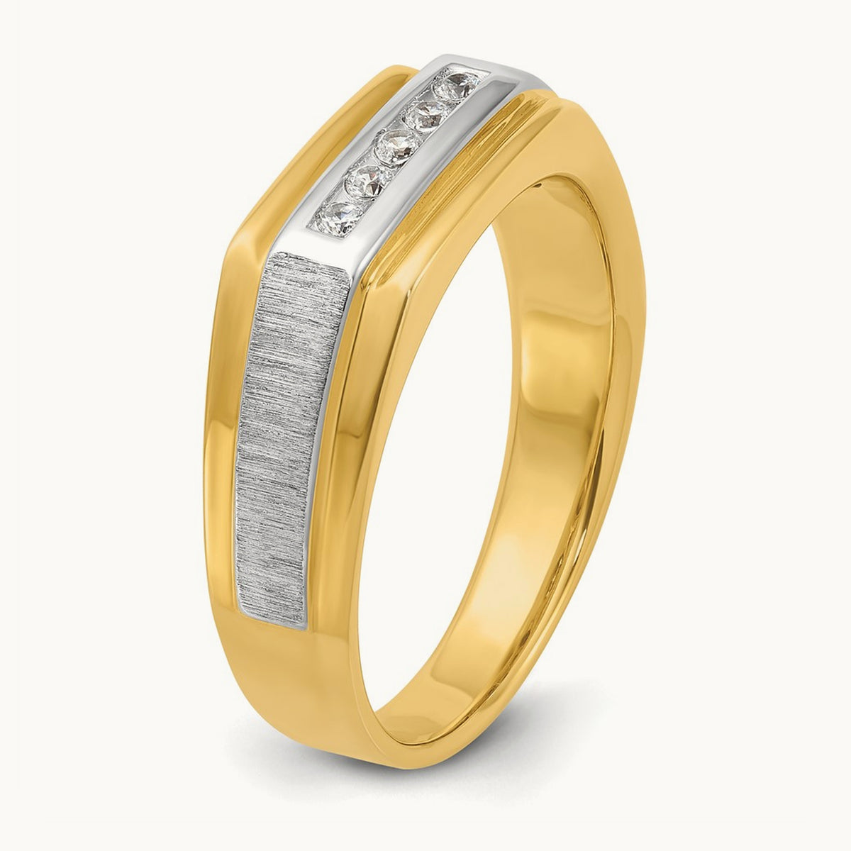 w/ White RH IBGoodman Men's Polished/Satin 5-Stone Diamond Ring, 14K