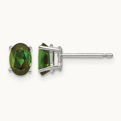 Green Tourmaline Earrings, 14K White Gold