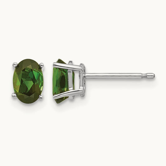 Green Tourmaline Earrings, 14K White Gold