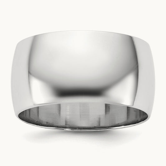 Half Round Band, 10mm, 10K White Gold