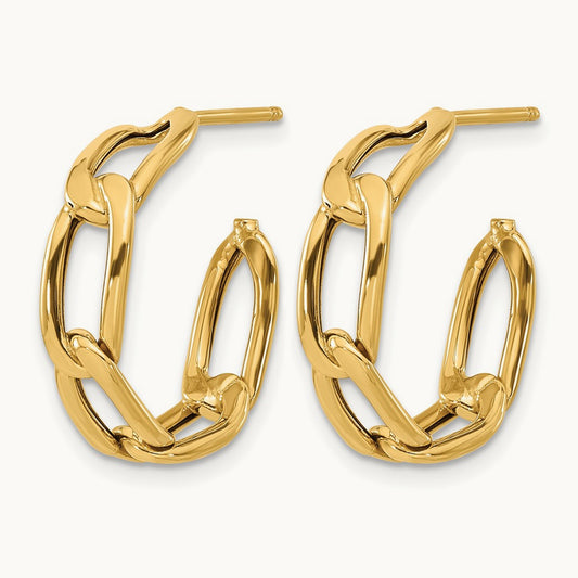 Polished Link Post Hoop Earrings, 14K — Leslie's