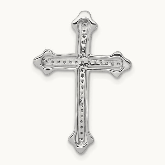 Polished 1/10ct. Diamond Budded Cross Chain Slide, 14K White Gold