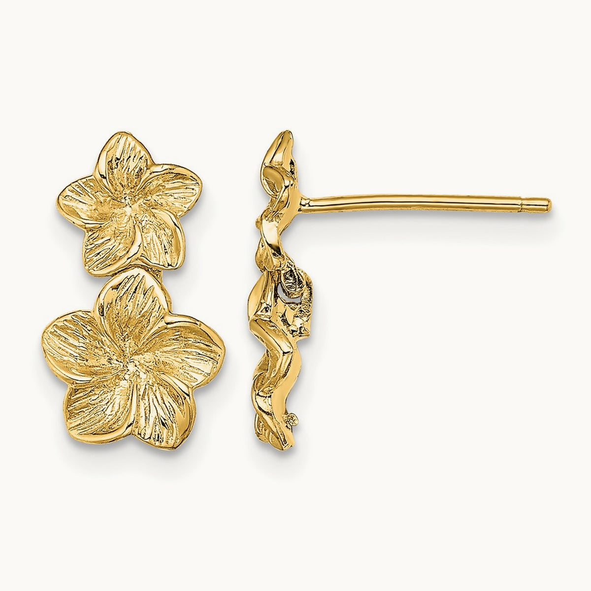 Double Plumeria Flower Post Dangle Earrings — 13.5mm