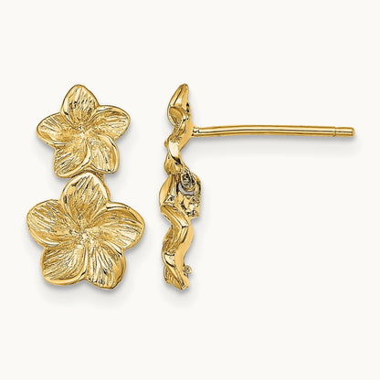 Double Plumeria Flower Post Dangle Earrings — 13.5mm