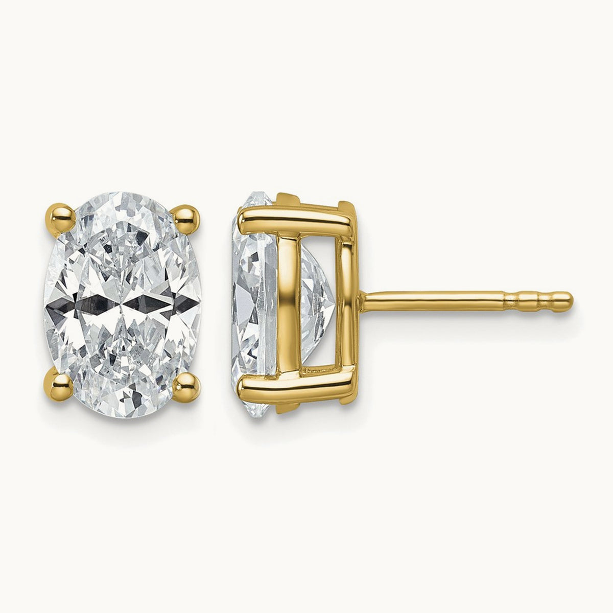 Oval Four-Prong Stud Earrings, 0.50-6.00 ct tw Lab-Grown Diamond — 4 ct, 14K Yellow Gold
