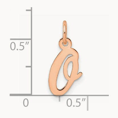 Small Script Letter O Initial Charm, 14K Rose Gold