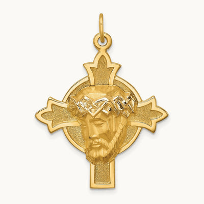 Hollow Polished/Satin Medium Jesus Medal Cross, 14K