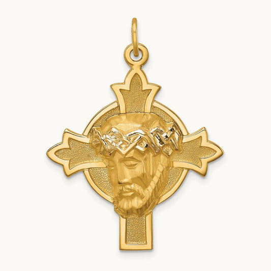 Hollow Polished/Satin Medium Jesus Medal Cross, 14K