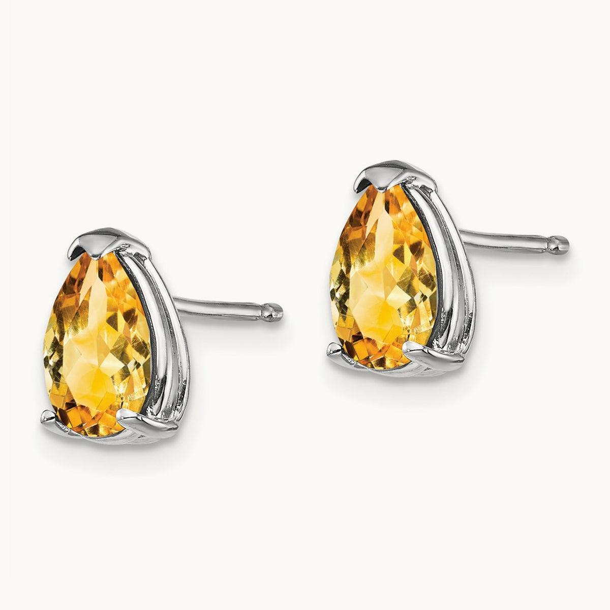 8x5mm Pear Citrine Earrings, 14K White Gold