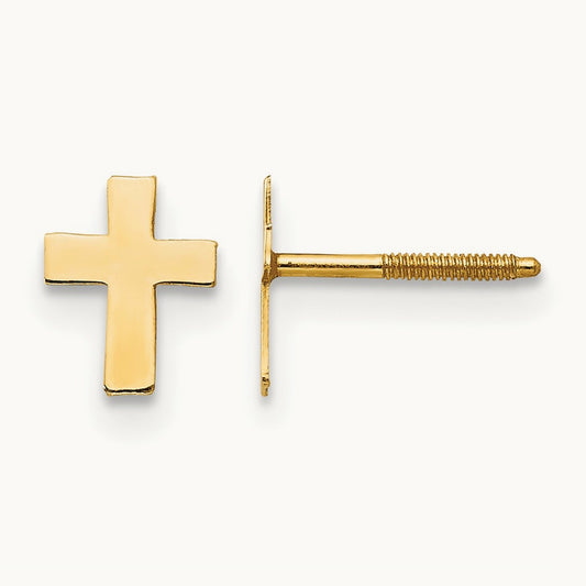Madi K Polished Tiny Cross Silicone Back Earrings, 14K