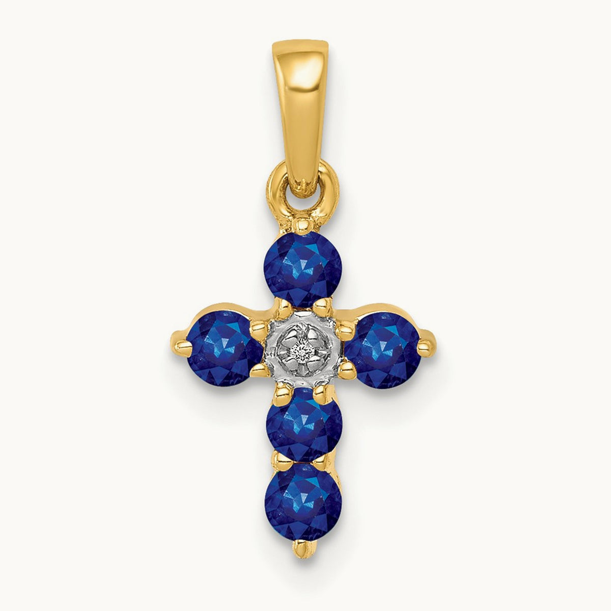 Sapphire and Diamond Cross Pendant, 14K