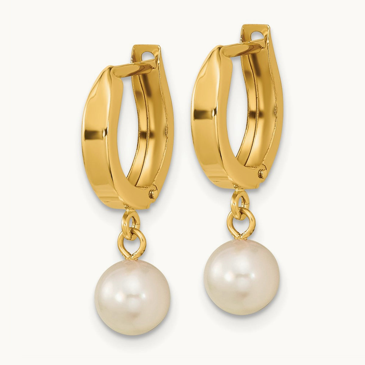 6- White Round Akoya Saltwater Cultured Pearl Hoop Dangle Earrings, 7mm, 14K