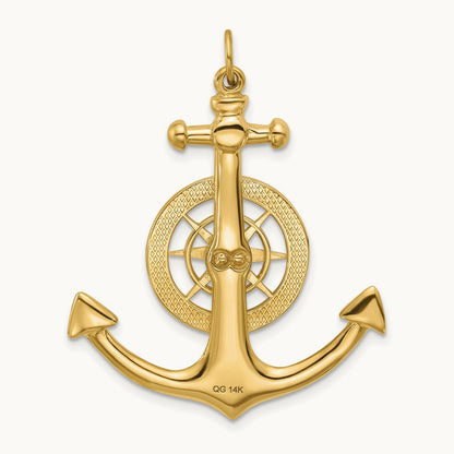 Large Anchor w/ Nautical Compass Charm, 14K