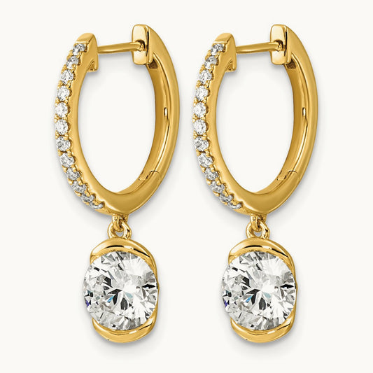 Round Bezel Dangle Hoop Earrings, 2.25 ct tw Lab-Grown Diamond