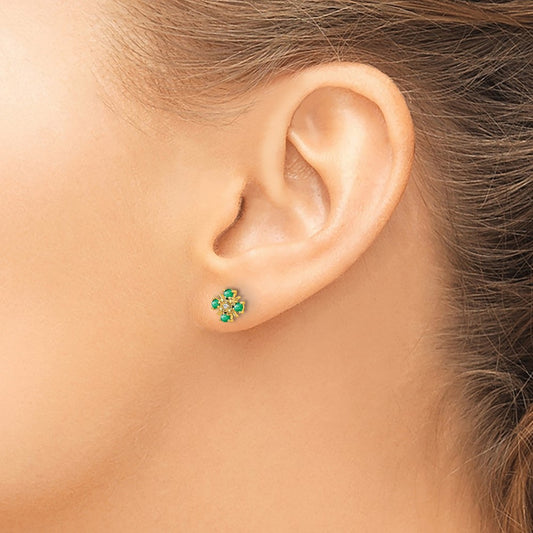 Created Emerald Fashion Post Earrings, 0.01 ct tw Lab-Grown Diamond — 14K Yellow Gold