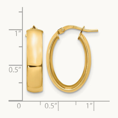 High Polished Oval Hoop Earrings — 14K Yellow Gold