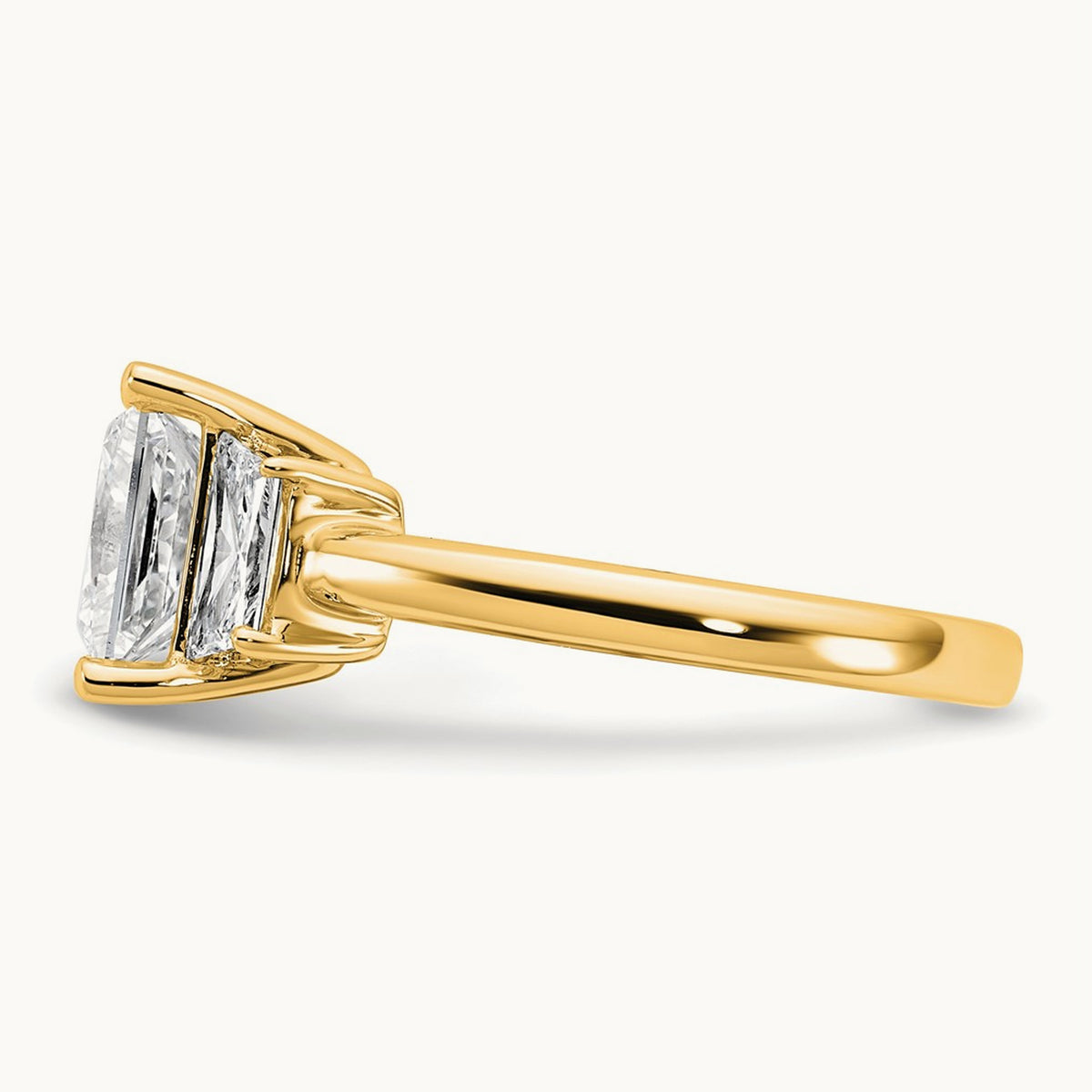 Princess & Trapezoid Engagement Ring — 14K Yellow Gold, 3 1/3 ct, 7