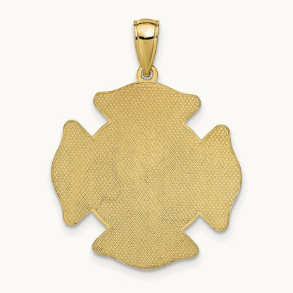 Large FD St. Florian Badge Pendant — 14K Yellow Gold