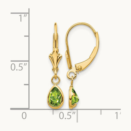 6x4mm August/Peridot Earrings, 14K