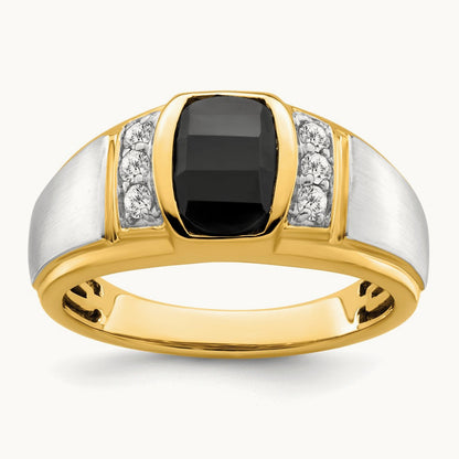 Onyx and Diamond Mens Ring, 14K Two-tone