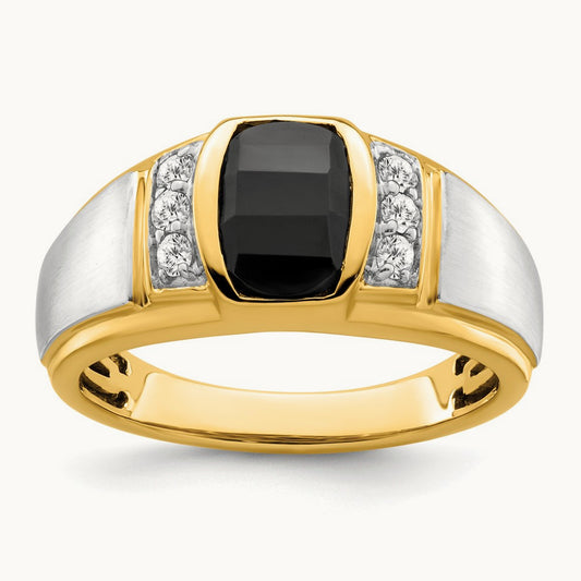 Onyx and Diamond Mens Ring, 14K Two-tone