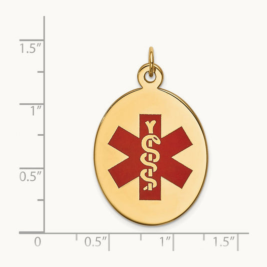 Red Enamel Medical Jewelry Pendant, 14K