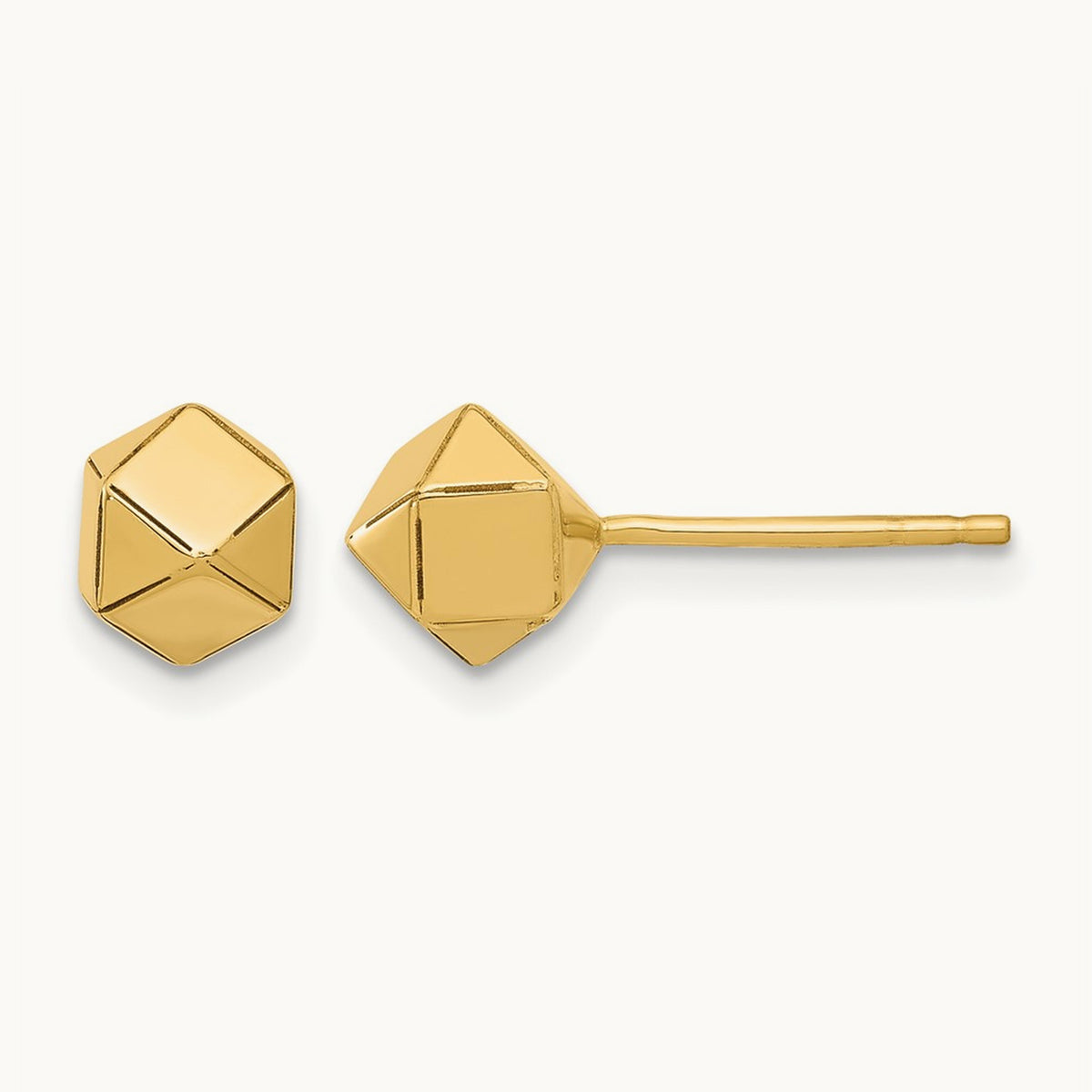 Polished Geometric Ball Post Earrings — 10K Yellow Gold