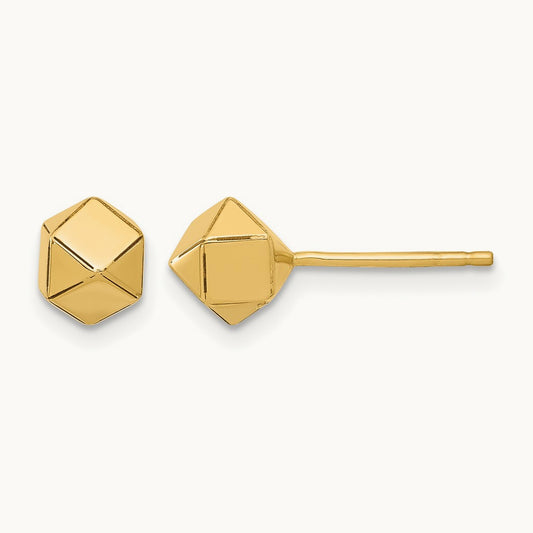 Polished Geometric Ball Post Earrings — 10K Yellow Gold