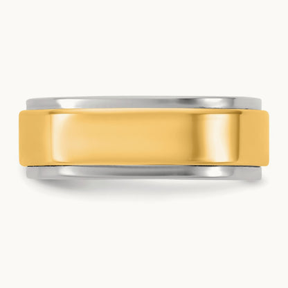 W/Y Step Edge Wedding Band, 7mm, 14K Two-tone