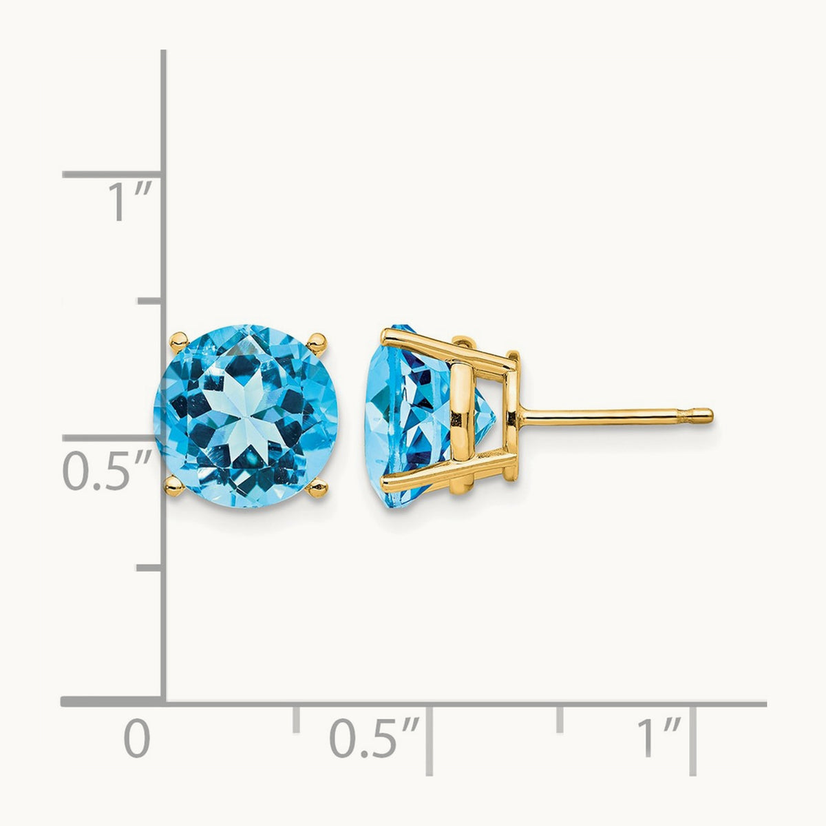 Blue Topaz Round Stud Earrings, 14K