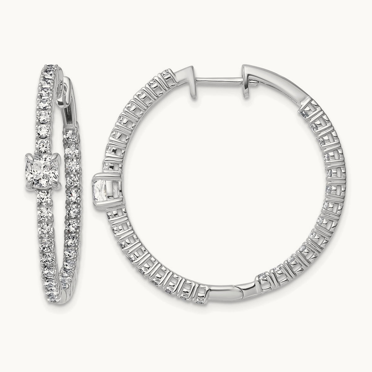 Hinged in/Out Hoop Earrings, 3.00 ct tw Lab-Grown Diamond — 14K White Gold