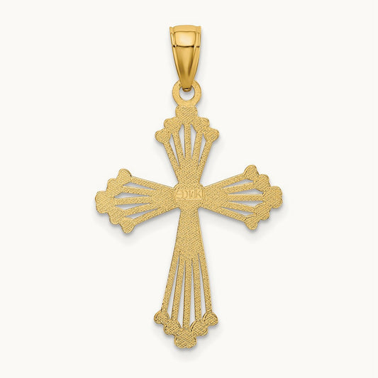D/C and Cut-Out Stripes W/ Heart In Center Cross Charm, 14K