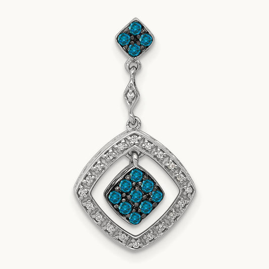 1/4ct. White and Blue Diamond Dangle Pendant, 14K White Gold