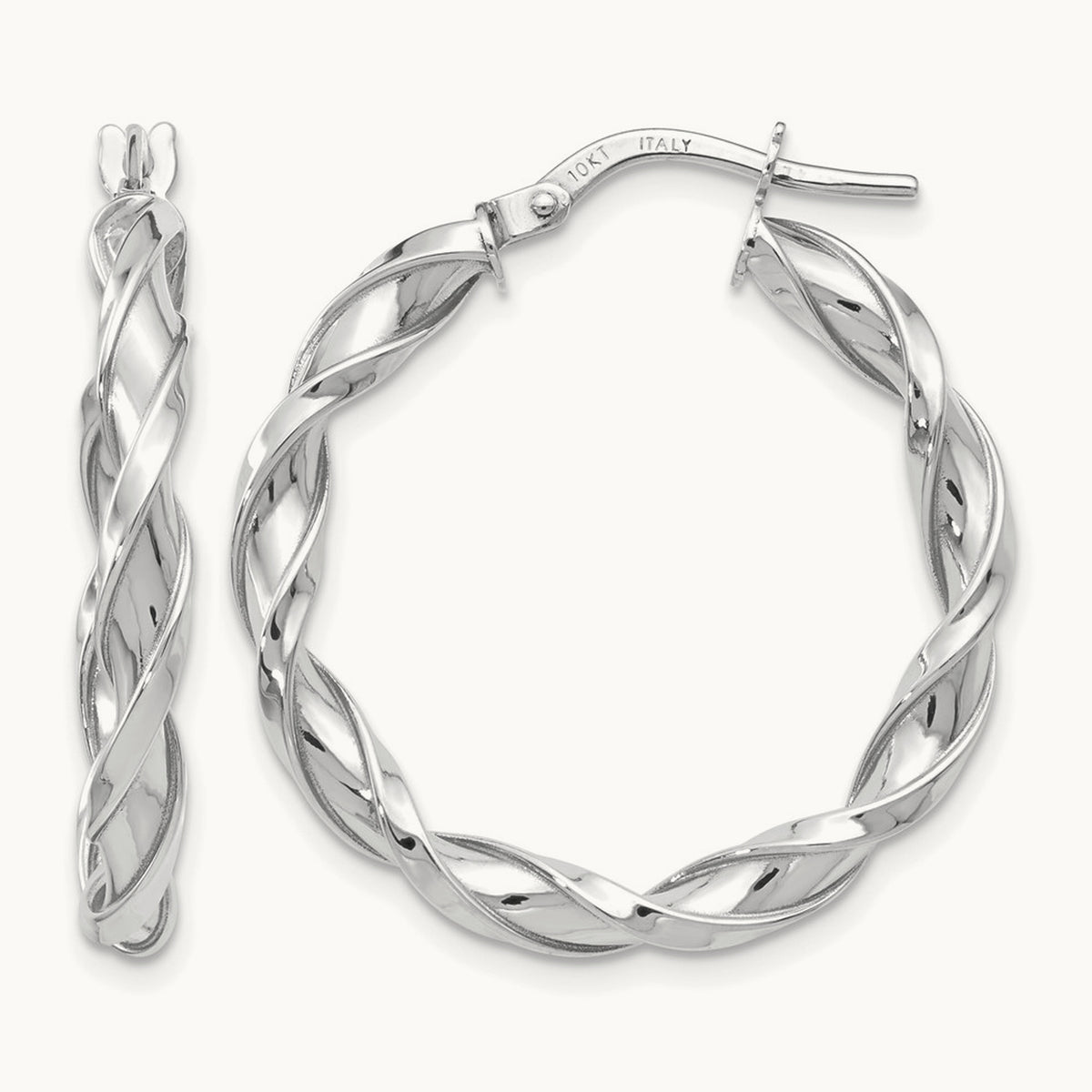 Polished Twisted Hoop Earrings — 10K White Gold