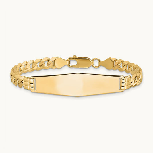Curb Link Soft Diamond Shape ID Bracelet, 14K