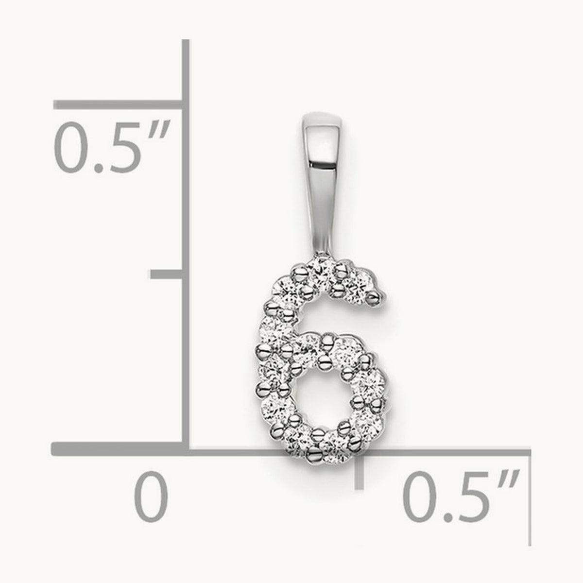 Diamond Number 6 Pendant — 14K White Gold, 12.85mm