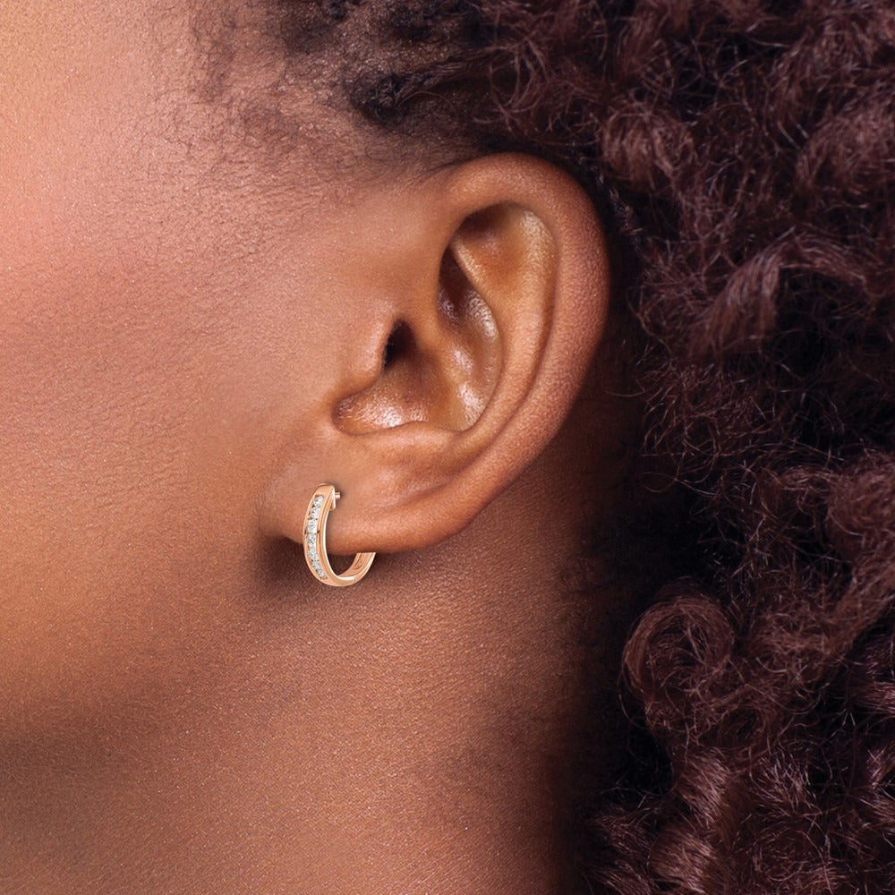 Diamond Hinged Hoop Earrings — 14K Rose Gold