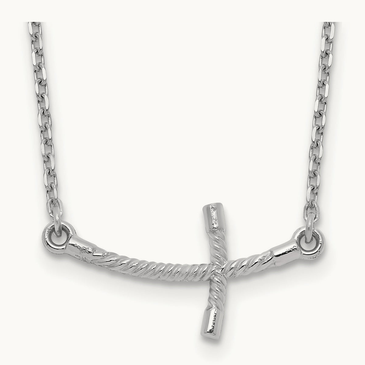 Small Sideways Curved Twist Cross Necklace — 14K White Gold