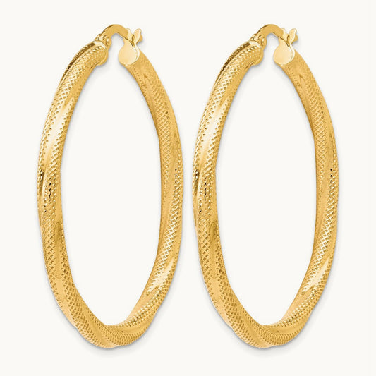 Twisted Hinged Hoop Earrings — 10K Yellow Gold