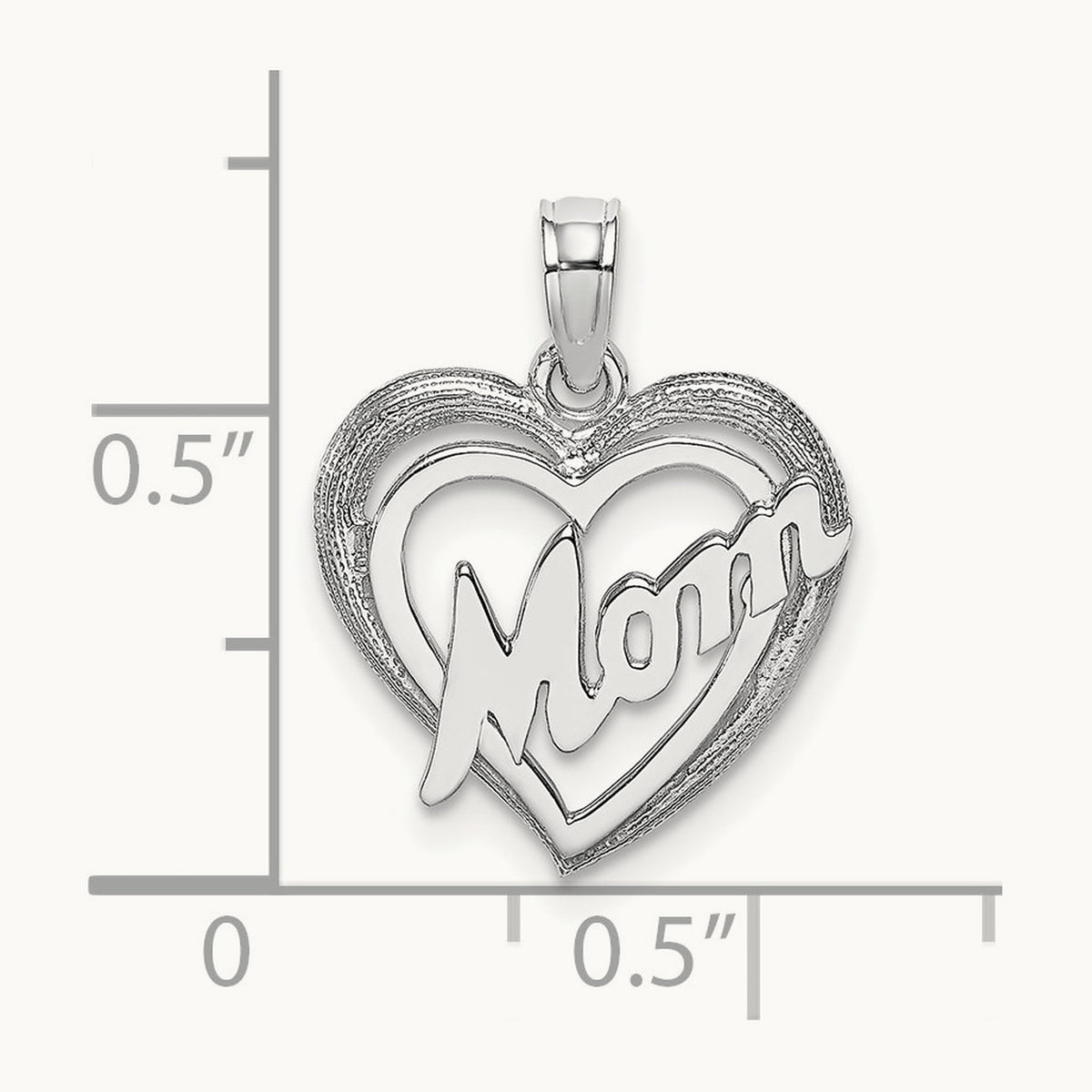 MOM Inside Heart Charm — 14K White Gold, 18.5mm