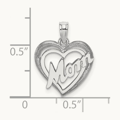 MOM Inside Heart Charm — 14K White Gold, 18.5mm