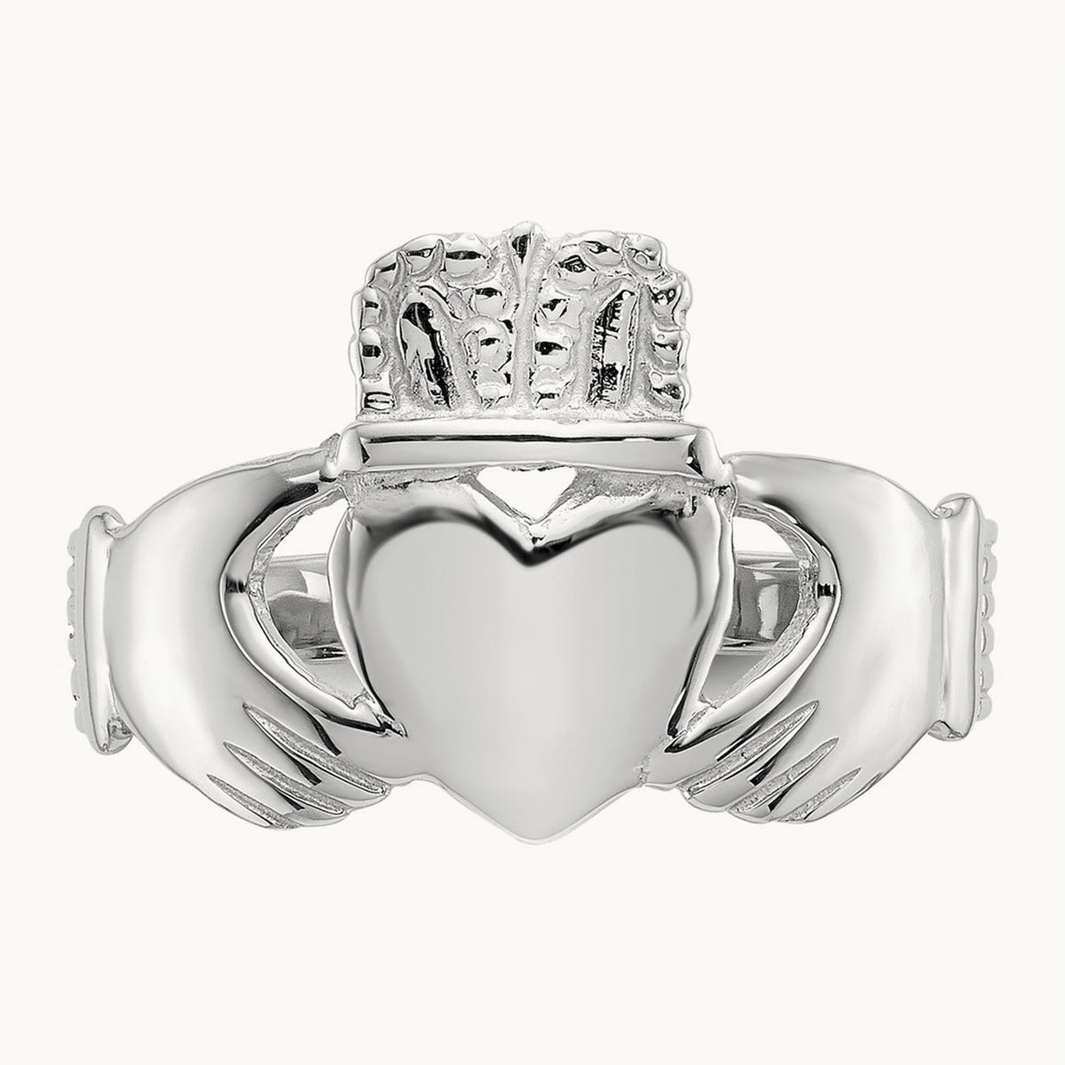 Ladies Claddagh Ring, 14K White Gold