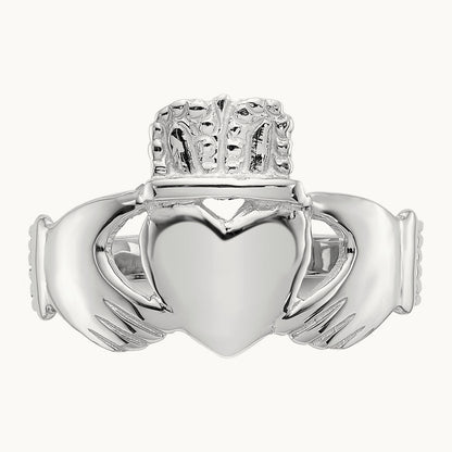 Ladies Claddagh Ring, 14K White Gold