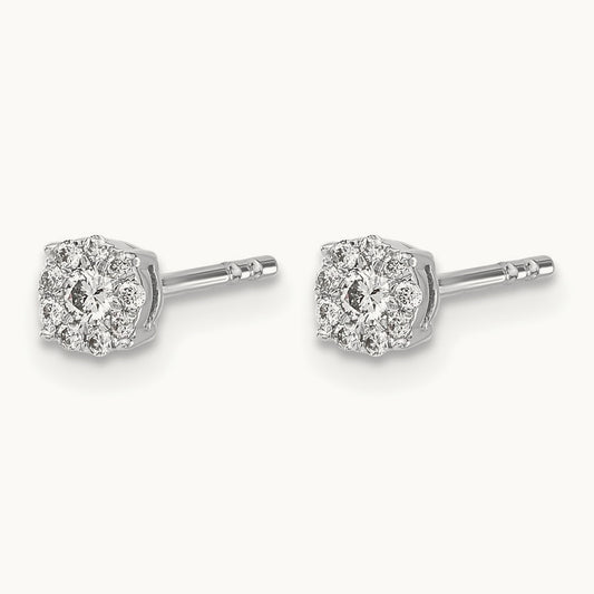 Diamond Cluster Post Earrings, 14K White Gold
