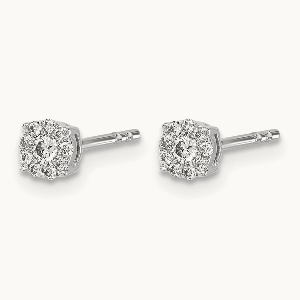 Diamond Cluster Post Earrings, 14K White Gold