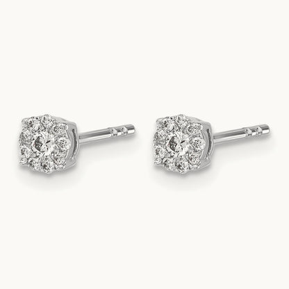 Diamond Cluster Post Earrings, 14K White Gold