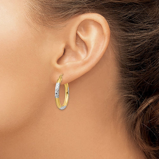 Diamond-cut Hoop Earrings with Rhodium — 3x25mm